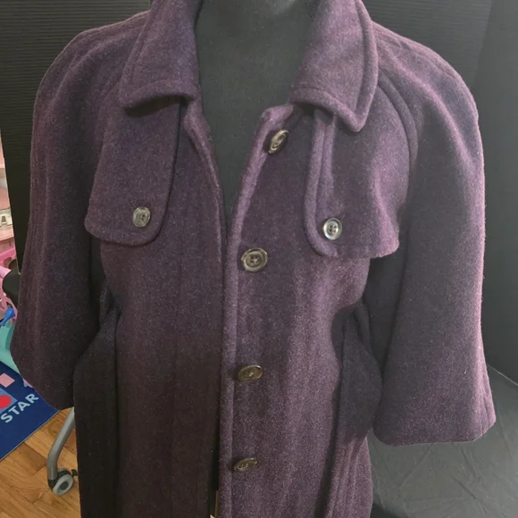GAP Women's Purple Wool Blend Pea Coat Size XL Jacket Belted 3/4 Sleeve - Picture 4 of 12